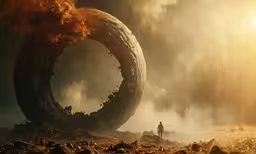 an image of a large, round structure burning in the air
