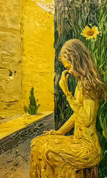 a yellow dress sits on the bench as it rains