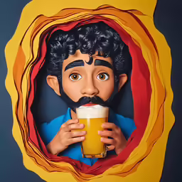 a cardboard cutout of an indian drinking beer