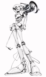 a cartoon - like robot holding a large metal object