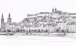 a black and white image of a village in europe