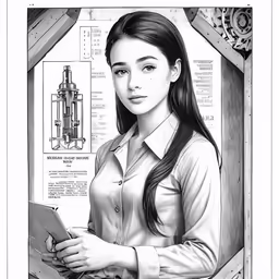 a drawing of a girl holding a clipboard