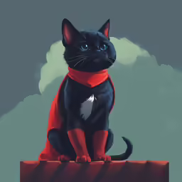 cat sitting on top of a building, with sky background