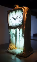 a big clock is made from ice in the dark