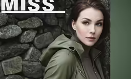 a woman in a jacket posing with rocks behind her
