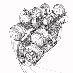 drawing of an engine showing the components and location