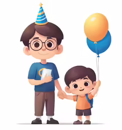 a little boy standing with his fathers on his birthday