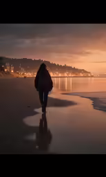 a person walking down the beach on the water