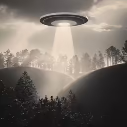 a black and white photo of an alien saucer