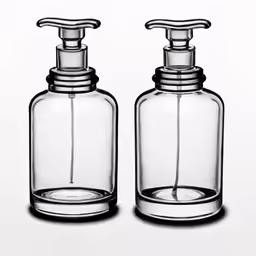 two soap dispensers with chrome handle next to each other