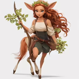 an animated female standing next to a green leafy tree
