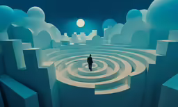 a painting of a person standing in the middle of a maze