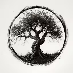 the image shows a round tree with lots of roots