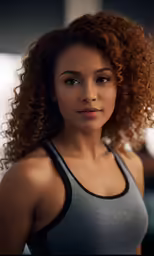 a beautiful young lady with large, curly red hair