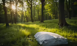 an old blanket is laying on the ground in a field