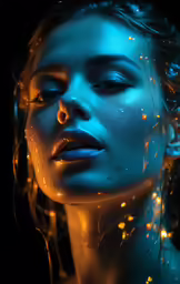 a woman with blue lights all over her face