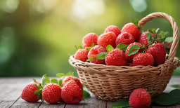 a basket full of strawberries is laying on the ground