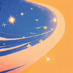 some stars floating in the air above a desert area