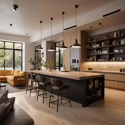 a kitchen that has a table and chairs in it