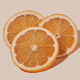 three pieces of orange cut in half on top of a table