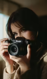 a woman taking a photo of her reflection with her camera