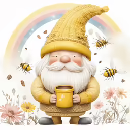 a painting of a gnome with a mug