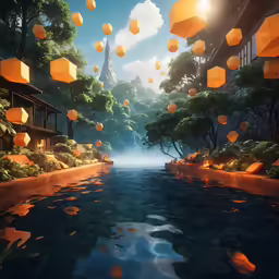 an image of some lanterns floating in the air