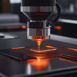 a close up of a metal part with a computer in the background