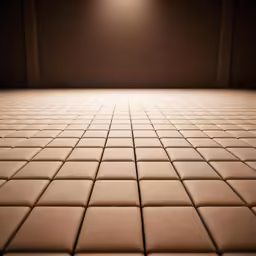 an old style light shines on a tile floor