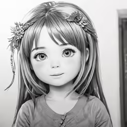 a girl in the black and white photo