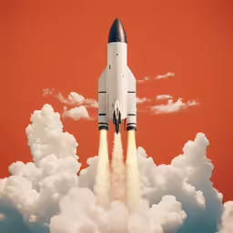a large space rocket takes off into the sky