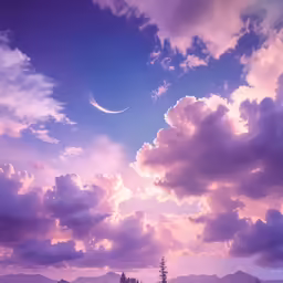 some purple clouds and a crescent on the top