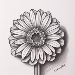 the drawing shows a flower with petals in the center,the design of a large daisy is sketched