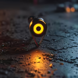 a piece of metal and yellow light reflecting off it