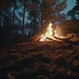 someone is watching something at the fire in the woods