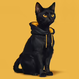 a cat with yellow eyes sitting on the ground