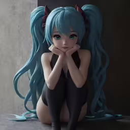 a blue haired anime doll with long hair