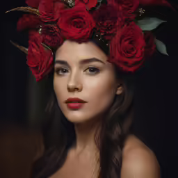 a woman wearing a crown made of flowers