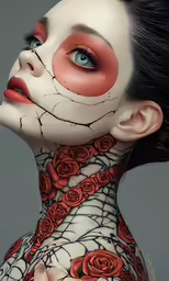 the woman has the same pattern on her body as the face