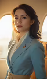 an image of a woman standing in front of an airplane