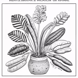 an illustrated potted plant in a square with some leaves