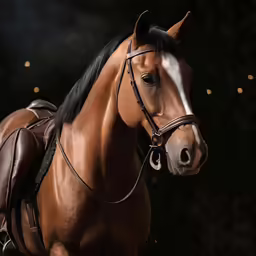 a close - up of a beautiful horse with mane and show ring