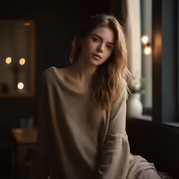 a beautiful young lady looking out the window