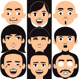 an image of a group of people who are smiling,the man with various facial expressions has been placed on his face