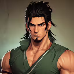 an animated guy is looking into the camera,the character from street fighter 3