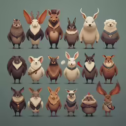 the twelve animated animals have different outfits and sizes