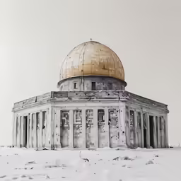 a building in the middle of some snow