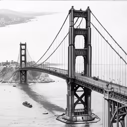 a bridge is shown in black and white photo