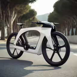 this futuristic bike is sitting in the middle of the road