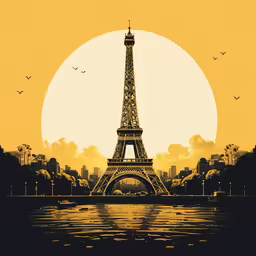 the sun sets over the eiffel tower in paris